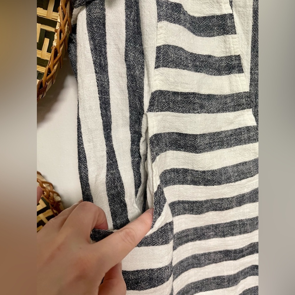 Soft Surroundings Gray Tunic Cold Shoulder Linen Blend Striped Top Size PXL - Picture 3 of 7